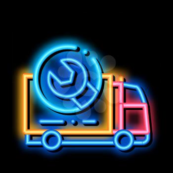 Truck Wrench neon light sign vector. Glowing bright icon Truck Wrench sign. transparent symbol illustration