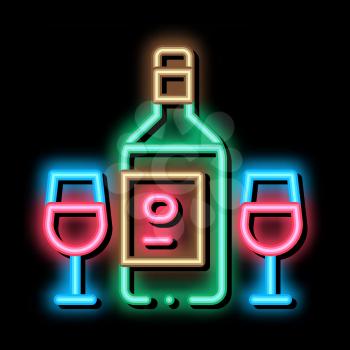 Wine Bottle neon light sign vector. Glowing bright icon Wine Bottle sign. transparent symbol illustration