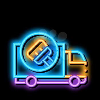 Cleaning Truck neon light sign vector. Glowing bright icon Cleaning Truck sign. transparent symbol illustration