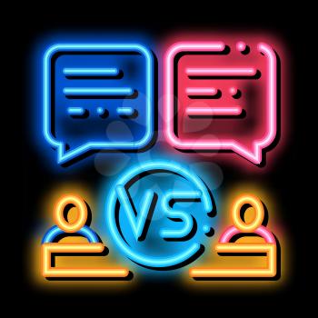 Discussion Battle neon light sign vector. Glowing bright icon Discussion Battle sign. transparent symbol illustration