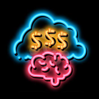 Thoughts on Making Money neon light sign vector. Glowing bright icon Thoughts on Making Money Sign. transparent symbol illustration