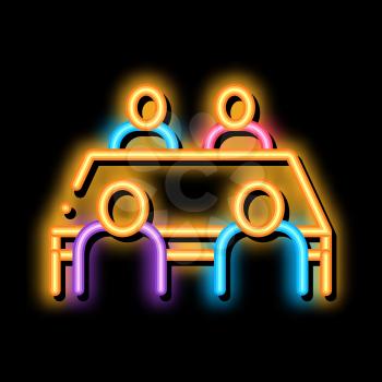 negotiation table neon light sign vector. Glowing bright icon negotiation table sign. transparent symbol illustration