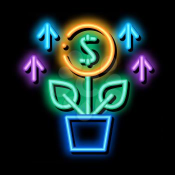 growing money tree neon light sign vector. Glowing bright icon growing money tree sign. transparent symbol illustration