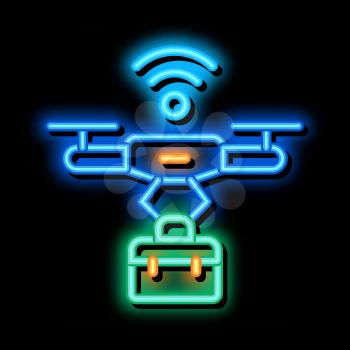wifi powered drone neon light sign vector. Glowing bright icon wifi powered drone sign. transparent symbol illustration