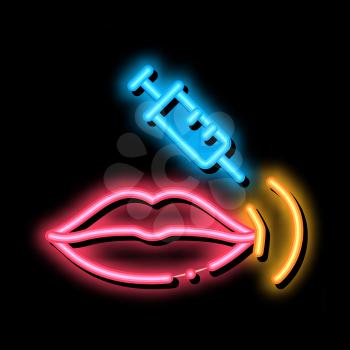 lip injection neon light sign vector. Glowing bright icon lip injection sign. transparent symbol illustration