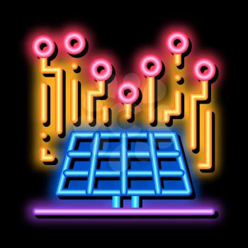 solar sensors neon light sign vector. Glowing bright icon solar sensors sign. transparent symbol illustration