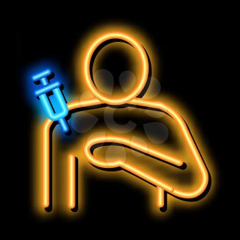 injection in shoulder neon light sign vector. Glowing bright icon injection in shoulder sign. transparent symbol illustration