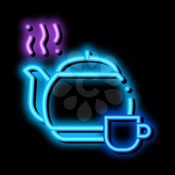 tea teapot neon light sign vector. Glowing bright icon tea teapot sign. transparent symbol illustration