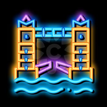 drawbridge neon light sign vector. Glowing bright icon drawbridge sign. transparent symbol illustration