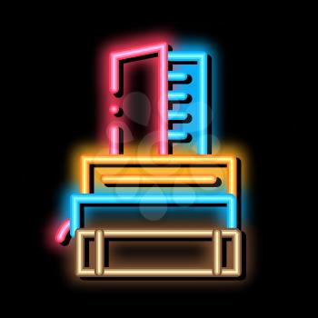 stack of books neon light sign vector. Glowing bright icon stack of books sign. transparent symbol illustration