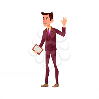 businessman with checklist welcoming partner in office cartoon vector. businessman with checklist welcoming partner in office character. isolated flat cartoon illustration