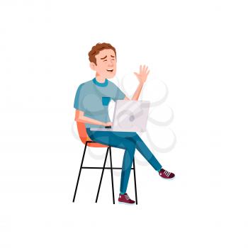 caucasian man laughing from consoling video clip in internet cartoon vector. caucasian man laughing from consoling video clip in internet character. isolated flat cartoon illustration