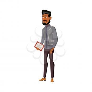 hispanic young man assistant with checklist in office corridor cartoon vector. hispanic young man assistant with checklist in office corridor character. isolated flat cartoon illustration
