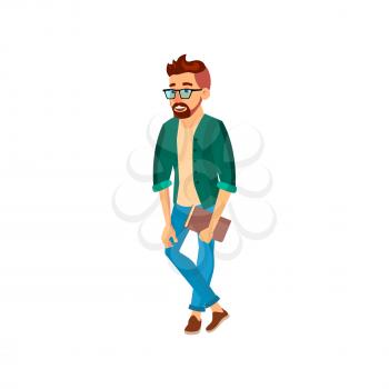 young man with book in library cartoon vector. young man with book in library character. isolated flat cartoon illustration