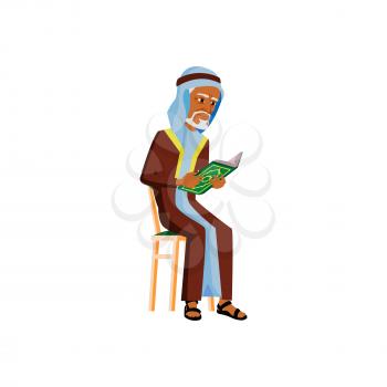 aged muslim man reading koran in mosque cartoon vector. aged muslim man reading koran in mosque character. isolated flat cartoon illustration