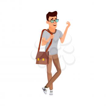caucasian man with bag laughing from joke cartoon vector. caucasian man with bag laughing from joke character. isolated flat cartoon illustration