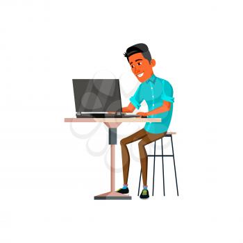 smiling young man chatting with girl on dating web site cartoon vector. smiling young man chatting with girl on dating web site character. isolated flat cartoon illustration