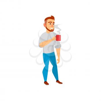 bearded man drinking hot drink on kitchen cartoon vector. bearded man drinking hot drink on kitchen character. isolated flat cartoon illustration