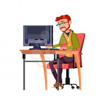 youth man searching work on computer cartoon vector. youth man searching work on computer character. isolated flat cartoon illustration