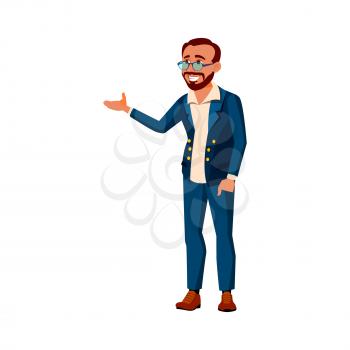 boss guy introducing new employee in company cartoon vector. boss guy introducing new employee in company character. isolated flat cartoon illustration