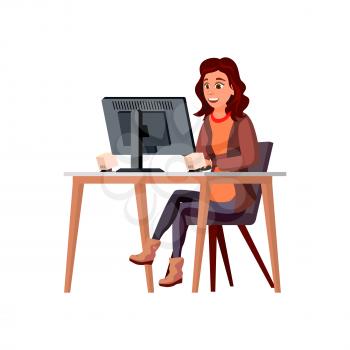 cheerful woman ordering electronic technics online cartoon vector. cheerful woman ordering electronic technics online character. isolated flat cartoon illustration