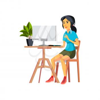 chinese woman checking electronic mail on computer display cartoon vector. chinese woman checking electronic mail on computer display character. isolated flat cartoon illustration