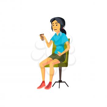 exhausted young woman drinking energy morning drink cartoon vector. exhausted young woman drinking energy morning drink character. isolated flat cartoon illustration