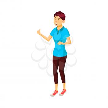 young woman approving friend choice and thumb up cartoon vector. young woman approving friend choice and thumb up character. isolated flat cartoon illustration