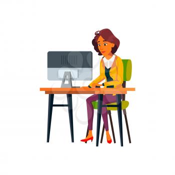 latin woman checking email on computer cartoon vector. latin woman checking email on computer character. isolated flat cartoon illustration
