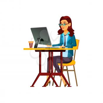 beautiful woman manager make report on computer cartoon vector. beautiful woman manager make report on computer character. isolated flat cartoon illustration