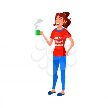 smiling woman drink coffee morning energy beverage at home cartoon vector. smiling woman drink coffee morning energy beverage at home character. isolated flat cartoon illustration