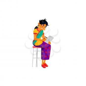 angry indian woman from hateful comments under photo cartoon vector. angry indian woman from hateful comments under photo character. isolated flat cartoon illustration
