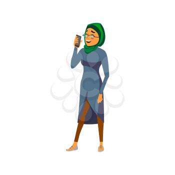 arabian woman with positive expression talking with mother on phone cartoon vector. arabian woman with positive expression talking with mother on phone character. isolated flat cartoon illustration