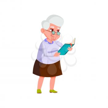 mature woman reading cooking recipe book in kitchen cartoon vector. mature woman reading cooking recipe book in kitchen character. isolated flat cartoon illustration