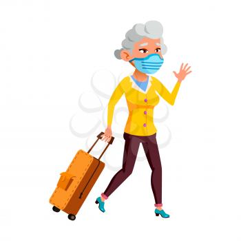 old woman wearing mask. virus quarantine. corona virus protect. aged infection. pandemic elderly person. vector character flat cartoon Illustration