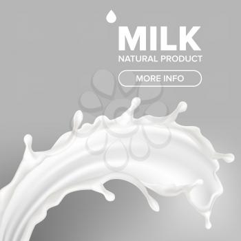 Milk Splash Vector. Cream Liquid. Isolated Background. White Drop. Yogurt Wave. 3D Realistic Illustration