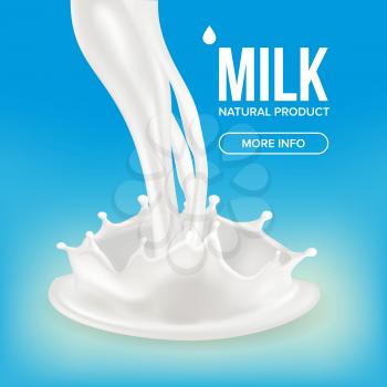 Milk Splash Vector. Motion Splashing. Breakfast Symbol. Vitamin Flowing. Drink Food. 3D Realistic Illustration