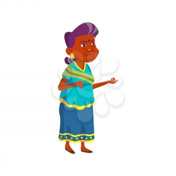 serious indian granny talking with market seller cartoon vector. serious indian granny talking with market seller character. isolated flat cartoon illustration
