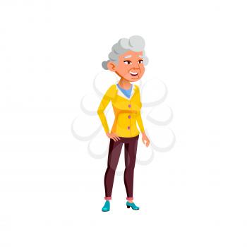 happy old woman relaxing on flower field cartoon vector. happy old woman relaxing on flower field character. isolated flat cartoon illustration