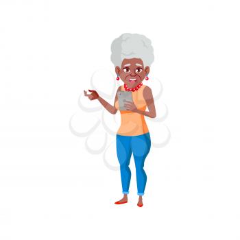 african old woman communicate with children on phone cartoon vector. african old woman communicate with children on phone character. isolated flat cartoon illustration