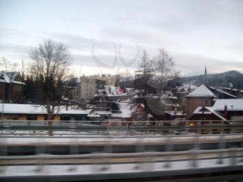 ROAD, POLAND - JANUARY 5, 2012: Architecture, landmarks and landscape of the motorway Zakopane