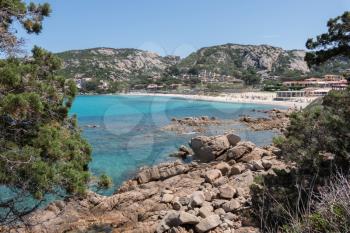 The beach at Baja Sardinia in Sardinia on May 18, 2015.