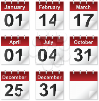 A set of calendar icons representing most major US holidays.