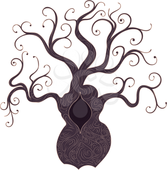 Stylized baobab tree, abstract tree silhouette design illustration.