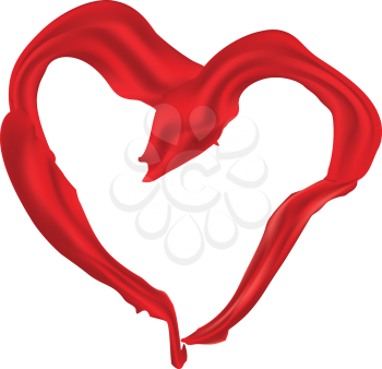 Heart shaped elegant red santin scarf illustration on white background.