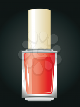 Glossy colorful nail polish, lacquer in a glass bottle.