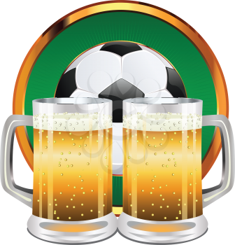 Glass of beer and soccer (football) ball illustration.