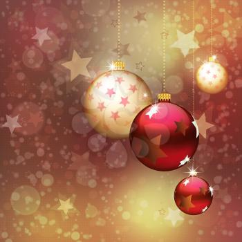 Bright Christmas background with gold and red balls.