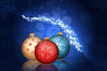 Decorative holiday background with Christmas balls and snowflakes.
