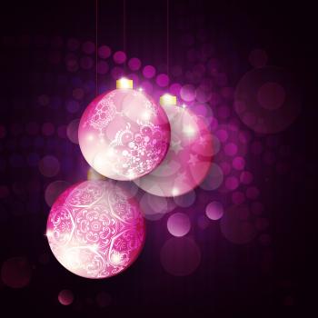 Decorative holiday background with Christmas balls and snowflakes.